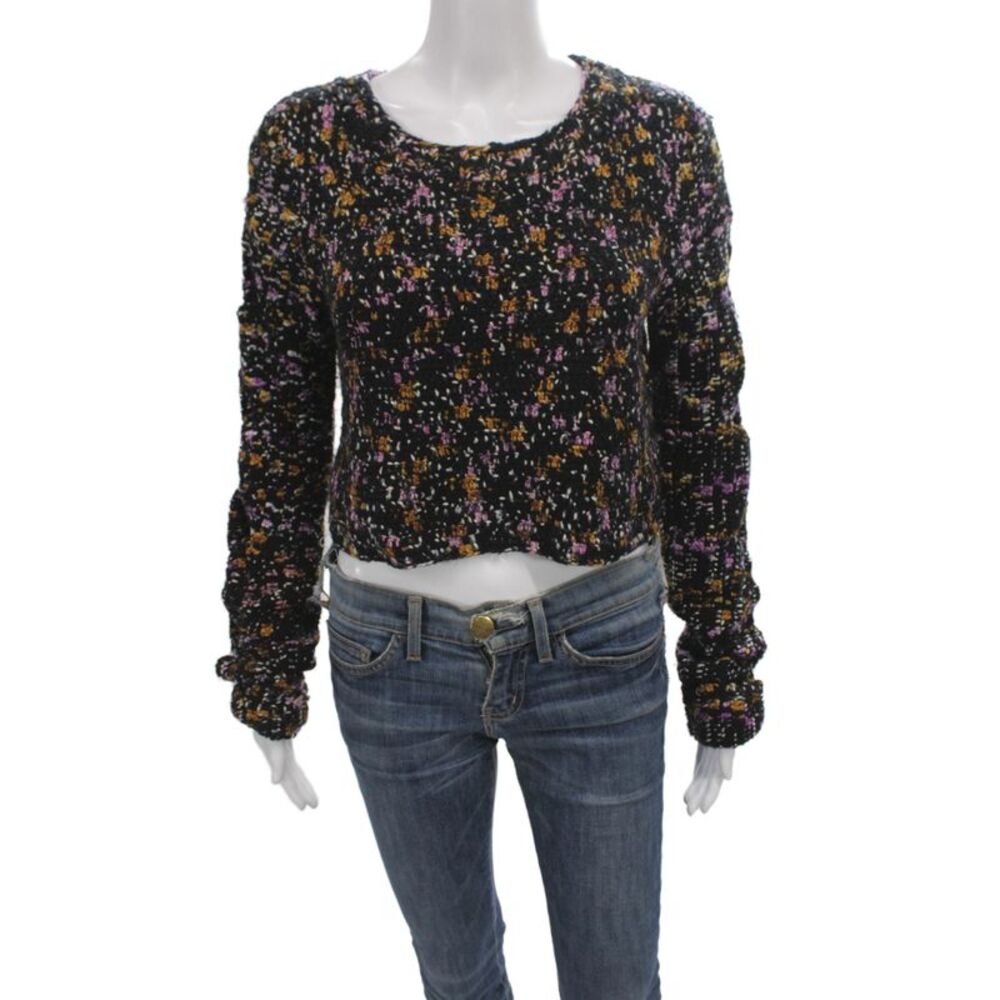 Sea New York Women Black Merino Wool Floral Pullover Boho Size S